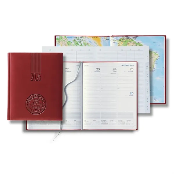 144 page weekly desk planner with ribbon marker, address book, PU... from ASI 68507 The Magnet Group / Castelli