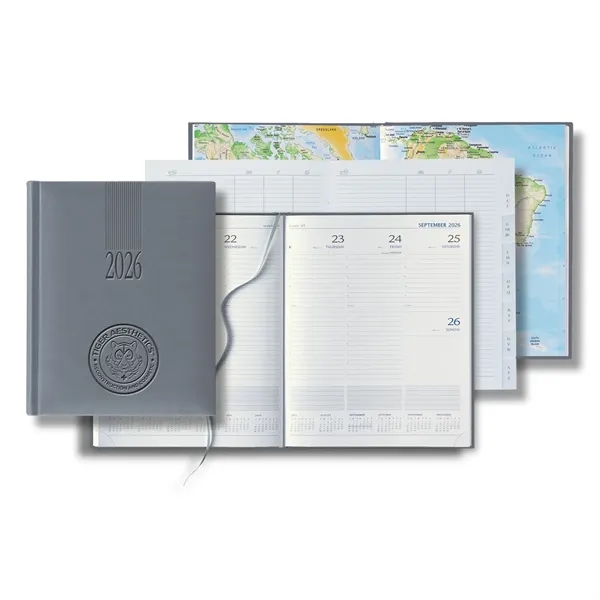 144 page weekly desk planner with ribbon marker, address book, PU... from ASI 68507 The Magnet Group / Castelli