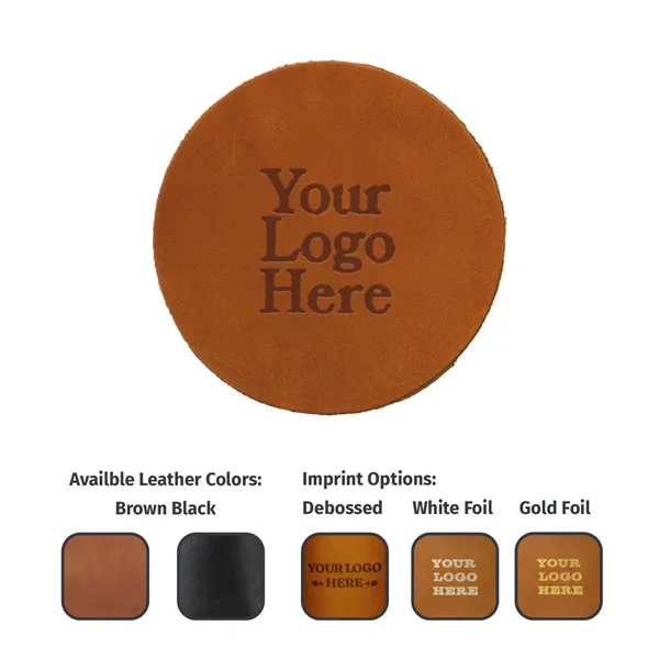 Custom Round Genuine Leather Coasters. 3.75" diameter with a 3" imprint... from ASI 75126 Oowee Products / OOWEE PRODUCTS