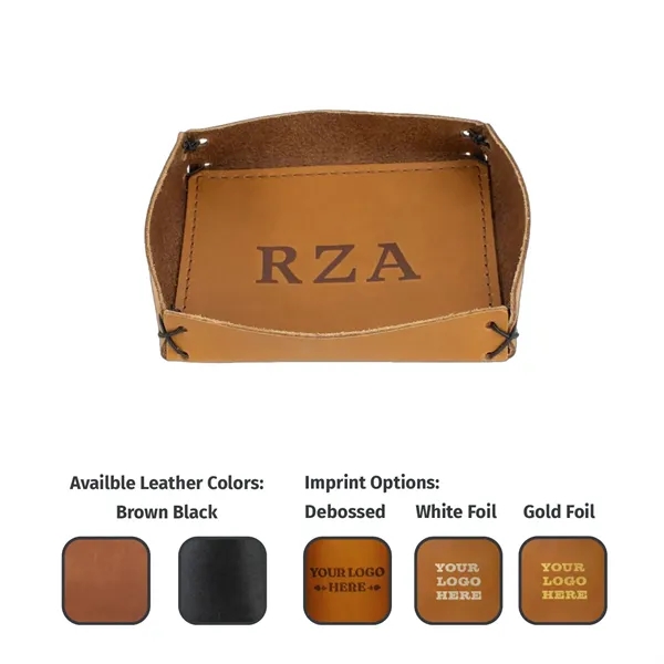 100% Genuine Leather Small Desk Tray with reenforced bottom and sewn... from ASI 75126 Oowee Products