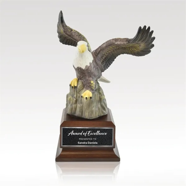 Award with a painted porcelain eagle on a cherry finish base... from ASI 93986 Visions/Awardcraft / Visions Awards