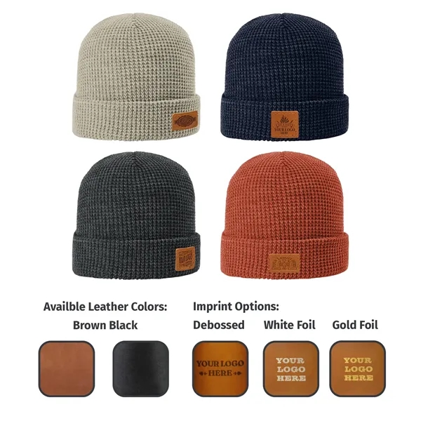 Genuine Leather Patch Beanie - Richardson 146 Waffle Beanie... from ASI 75126 Oowee Products