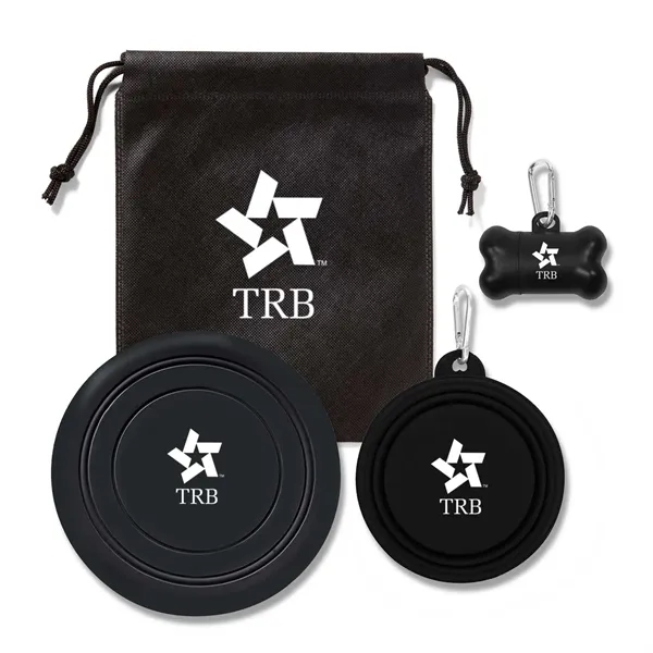 Pet kit with a collapsible bowl, dog bone bag dispenser, silicone... from ASI 63549 Jornik Manufacturing Corp