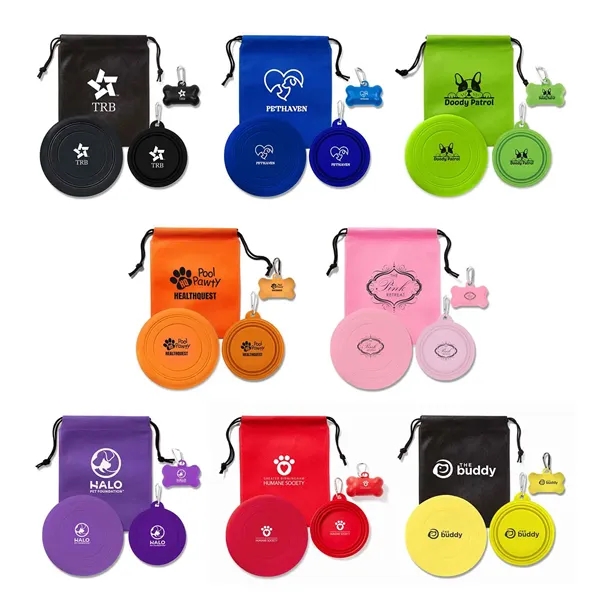 Pet kit with a collapsible bowl, dog bone bag dispenser, silicone... from ASI 63549 Jornik Manufacturing Corp