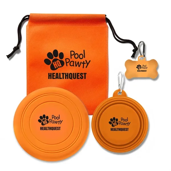 Pet kit with a collapsible bowl, dog bone bag dispenser, silicone... from ASI 63549 Jornik Manufacturing Corp