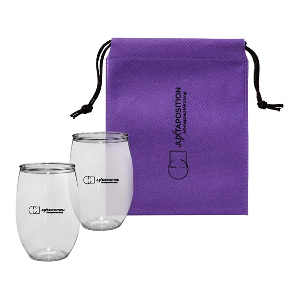 Gift set with two 16 oz. wine glasses and a drawstring... from ASI 63549 Jornik Manufacturing Corp