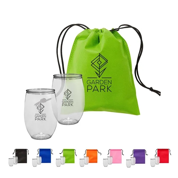 Gift set with two 16 oz. wine glasses and a drawstring... from ASI 63549 Jornik Manufacturing Corp