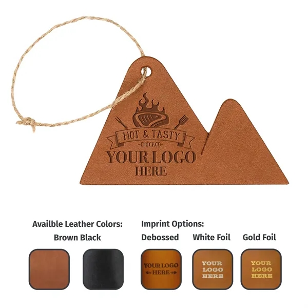 Oowee's Full-Grain Leather Mountain Ornament with Twine Tie. Handmade in the... from ASI 75126 Oowee Products