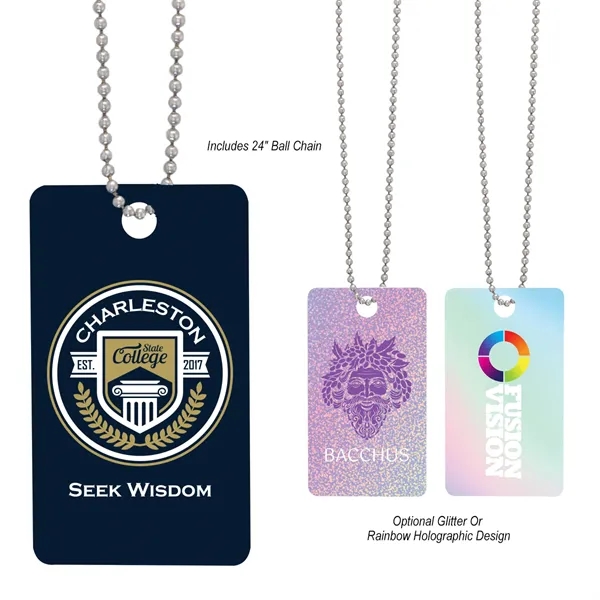 Rectangular shaped acrylic charm with 24" ball chain and full color... from ASI 61125 Hit Promotional Products / Hit®