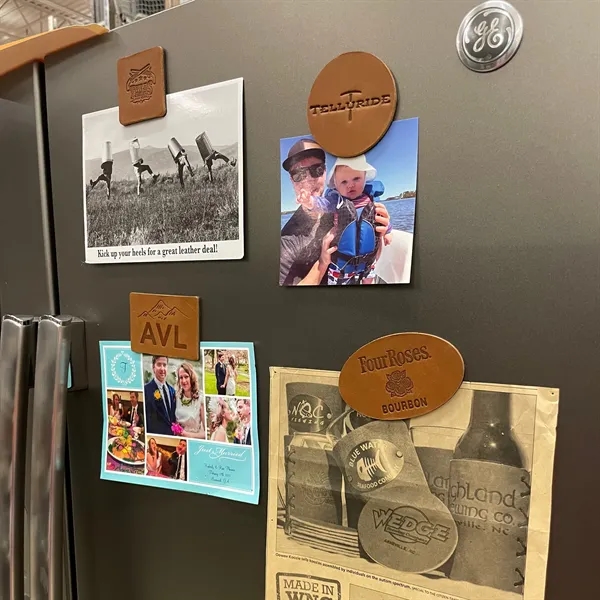 Medium Size Refrigerator Magnet- Full-Grain Leather Magnet - Handmade in USA... from ASI 75126 Oowee Products
