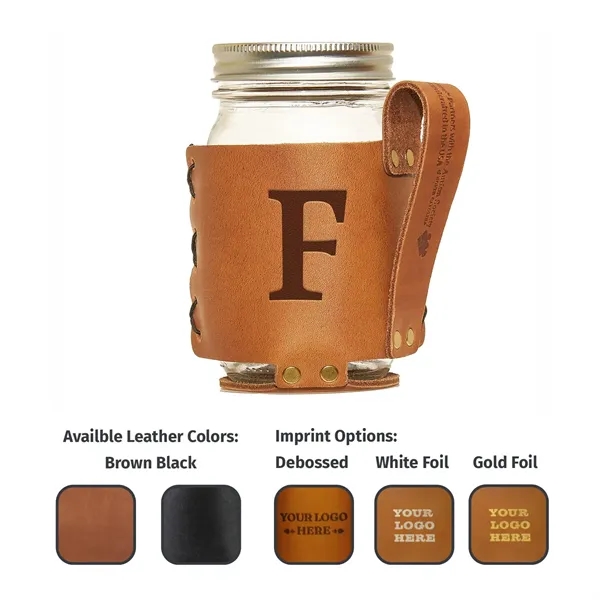 Full-Grain Leather Regular Mouth Mason Jar Holder w/Handle & Box -... from ASI 75126 Oowee Products
