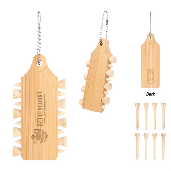 Bamboo golf tee holder with wooden tees and ball chain attachment... from ASI 61125 Hit Promotional Products / Hit®