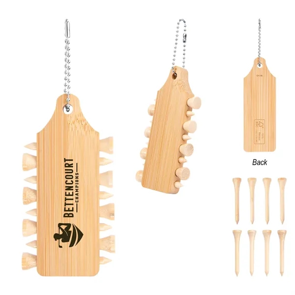 Bamboo golf tee holder with wooden tees and ball chain attachment... from ASI 61125 Hit Promotional Products / Hit®
