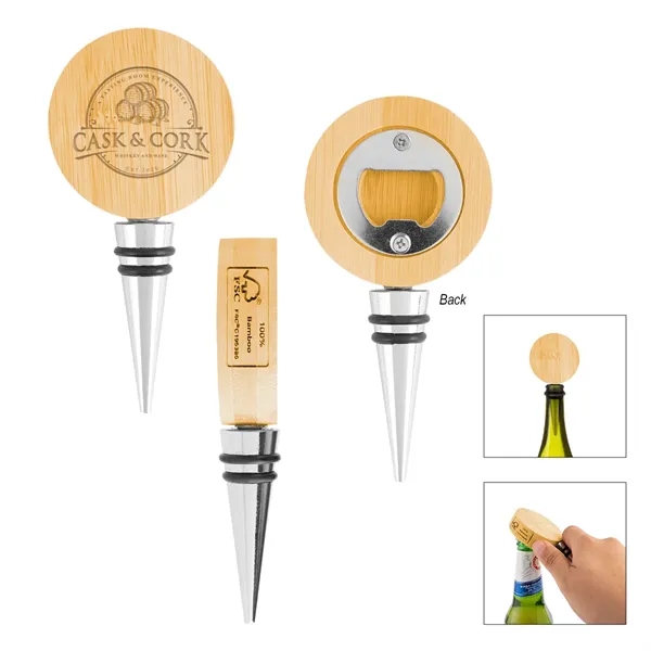 Bamboo wine stopper with stainless steel bottle opener.... from ASI 61125 Hit Promotional Products / Hit®