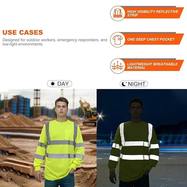 ANSI Class 2 hi-viz safety long sleeve shirt with front pocket... from ASI 68190 Lungsal / Lungsal