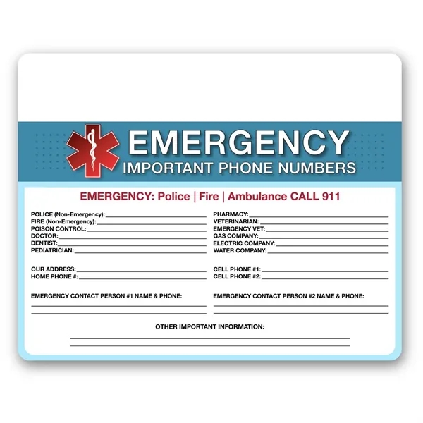 Multicolored 7.5" X 6" emergency contact magnet.... from ASI 57956 Graphco line