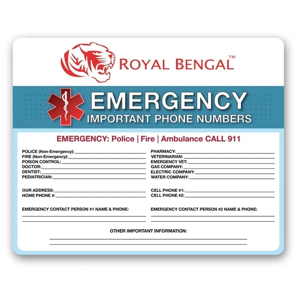 Multicolored 7.5" X 6" emergency contact magnet.... from ASI 57956 Graphco line