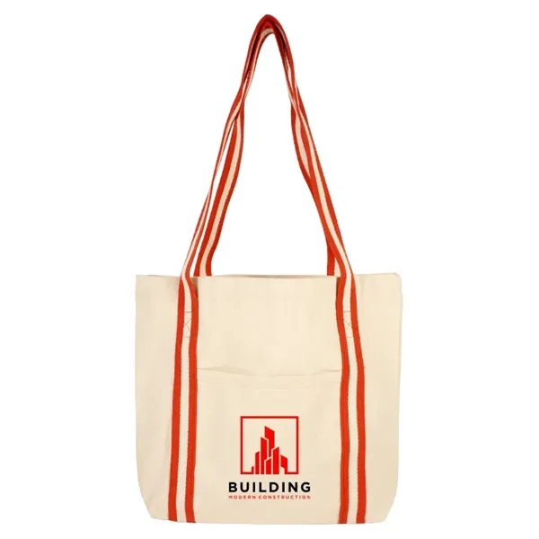 10 oz cotton tote with striped shoulder handles and imprint area.... from ASI 67557 LimeLight Ent / Limelight USA
