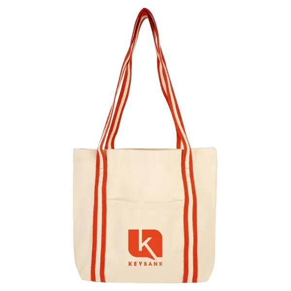10 oz cotton tote with striped shoulder handles and imprint area.... from ASI 67557 LimeLight Ent / Limelight USA