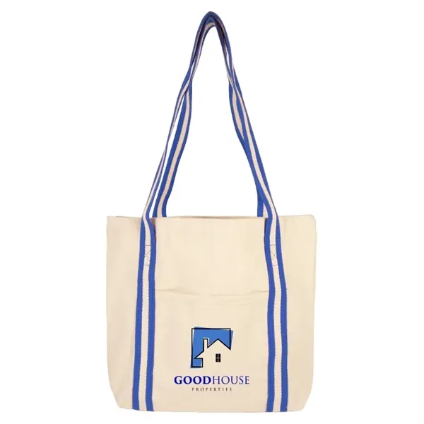 10 oz cotton tote with striped shoulder handles and imprint area.... from ASI 67557 LimeLight Ent / Limelight USA