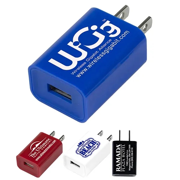 1 5/8" x 1 3/16" plastic USB wall adapter and charger.... from ASI 62660 Innovation Line