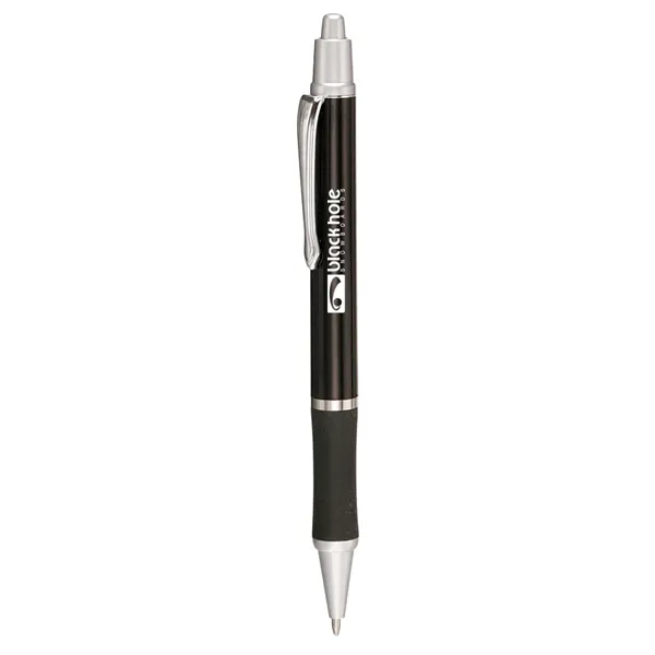Retractable ballpoint pen with silver accents, black rubber grip, colorful barrel... from ASI 39552 BEL Promo
