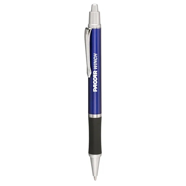 Retractable ballpoint pen with silver accents, black rubber grip, colorful barrel... from ASI 39552 BEL Promo