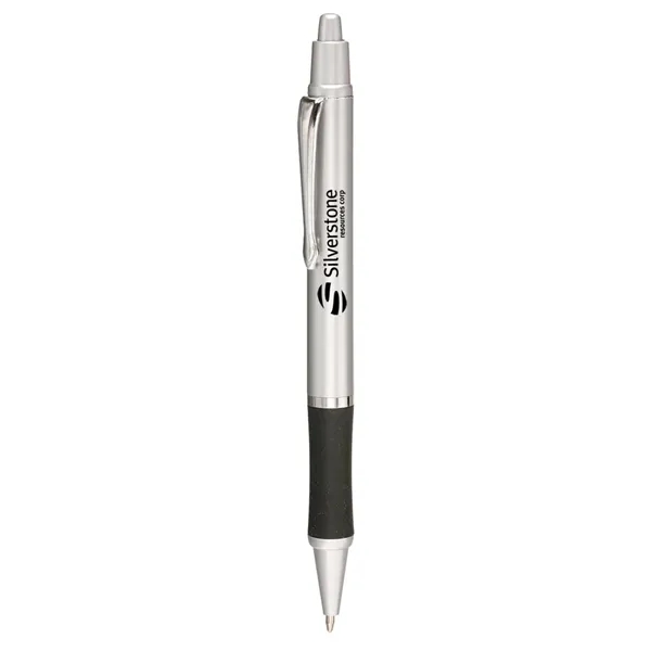 Retractable ballpoint pen with silver accents, black rubber grip, colorful barrel... from ASI 39552 BEL Promo