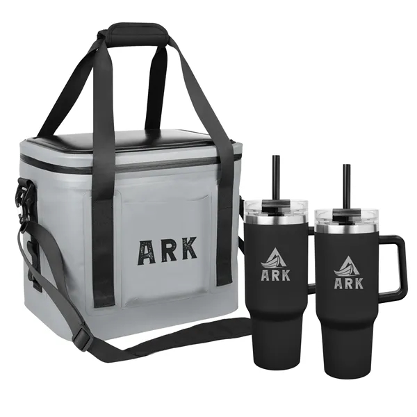 Travel kit with 18-can cooler bag and two 40 oz. stainless... from ASI 61125 Hit Promotional Products / Hit®