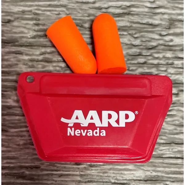 Mini pouch with hole punched, ear plugs and chain inserted inside... from ASI 62786 Intl Molded Pkg / IMPAK™