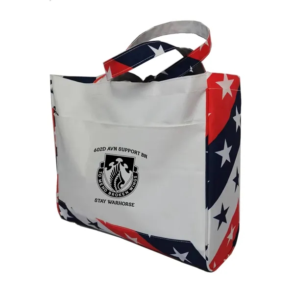 Patriotic tote bag with front pocket,... from ASI 34046 Allcasion Travelware Co