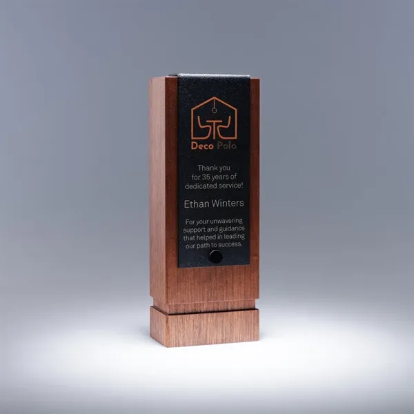 The vertical cherry walnut body is anchored by a minimalist base... from ASI 62985 J. Charles