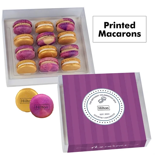 Set of 12 macarons with full color edible printing.... from ASI 71685 Midnite Snax®