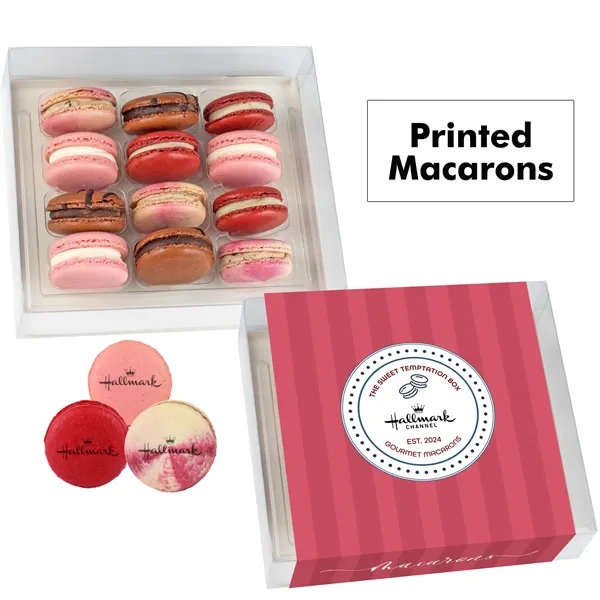 Set of 12 macarons with full color edible printing.... from ASI 71685 Midnite Snax®