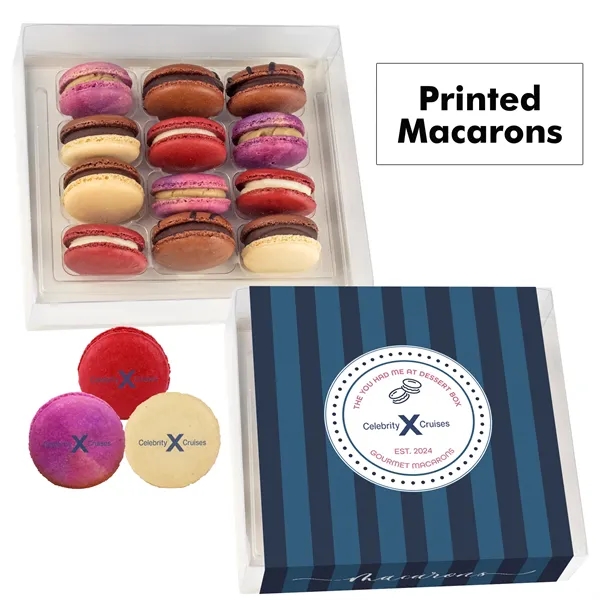 Set of 12 macarons with full color edible printing.... from ASI 71685 Midnite Snax®