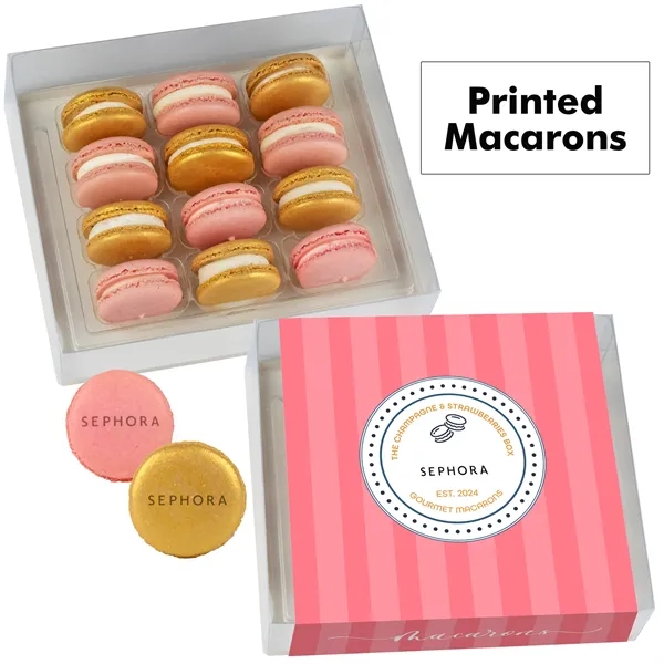 Set of 12 macarons with full color edible printing.... from ASI 71685 Midnite Snax®