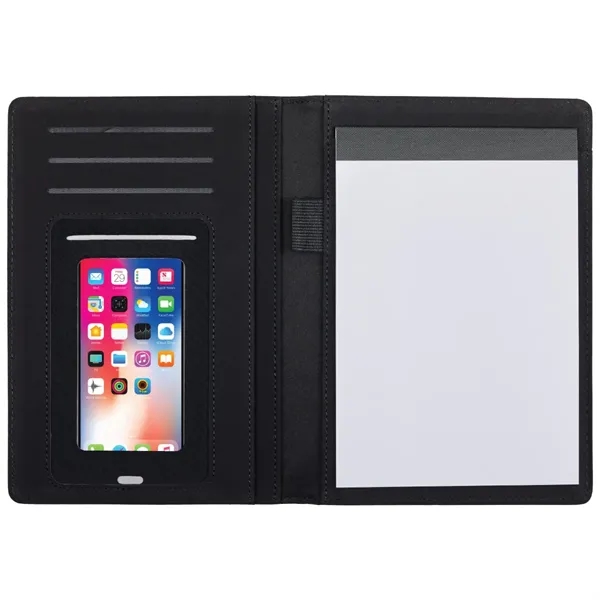 Leatherette padfolio with a notepad, pen loop, notepad and integrated smartphone... from ASI 57655 STOPNGO Line