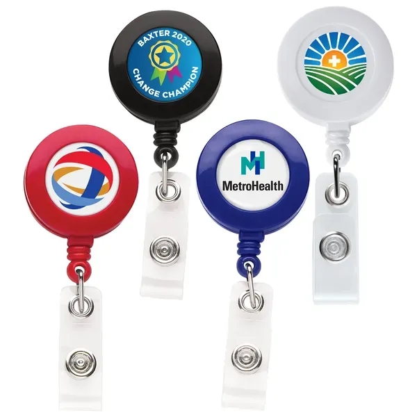 Round retractable badge reel in solid colors with belt clip back... from ASI 49470 DEVARA