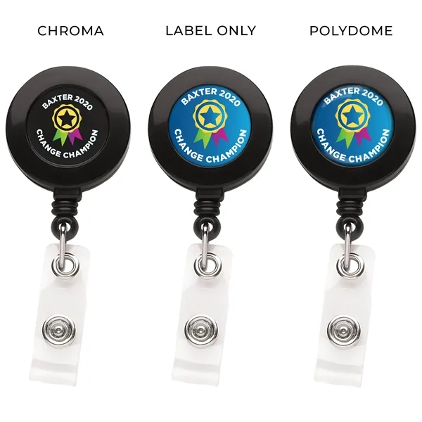 Round retractable badge reel in solid colors with belt clip back... from ASI 49470 DEVARA