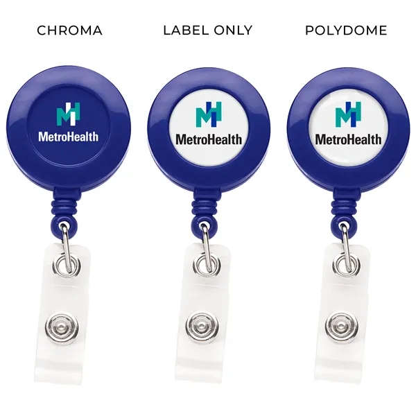 Round retractable badge reel in solid colors with belt clip back... from ASI 49470 DEVARA