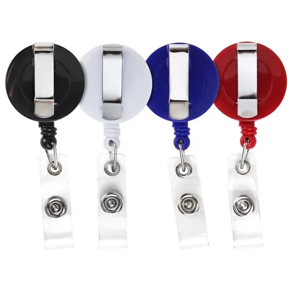 Round retractable badge reel in solid colors with belt clip back... from ASI 49470 DEVARA