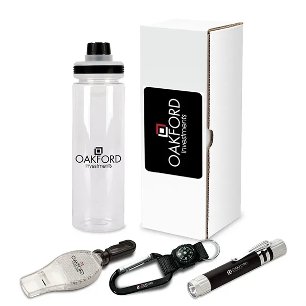 4-piece safety gift set with 25 oz. bottle, reflector whistle, carabiner... from ASI 67866 Logomark/Valumark