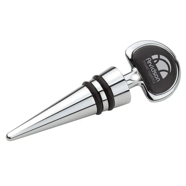 0.75" x 3.75" x 1.25" cone-shaped metal wine stopper with leatherette... from ASI 67866 Logomark/Valumark