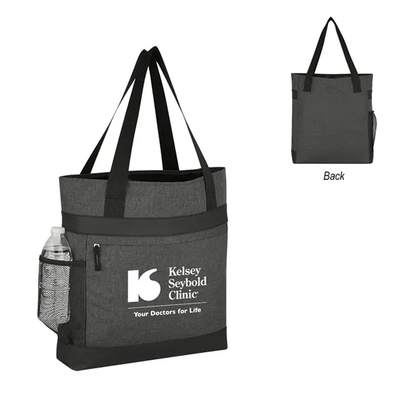 Polycanvas tote bag with front zippered pocket, side mesh pocket and... from ASI 61125 Hit Promotional Products / Hit®