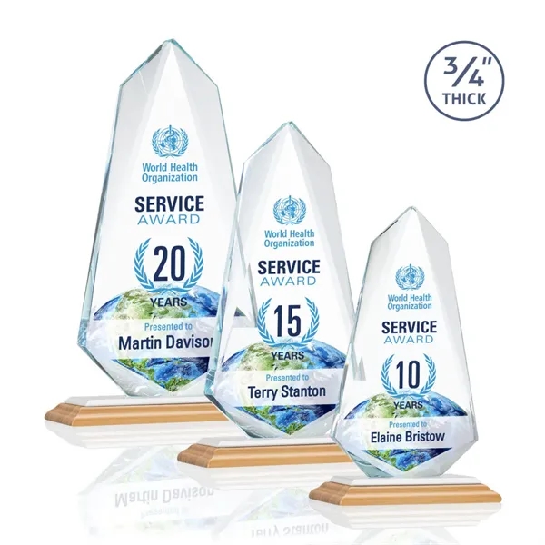 The exquisite **0.75"** Thick Starfire Crystal Sheridan VividPrint™ Award on bamboo... from ASI 84592 St Regis Group / St Regis