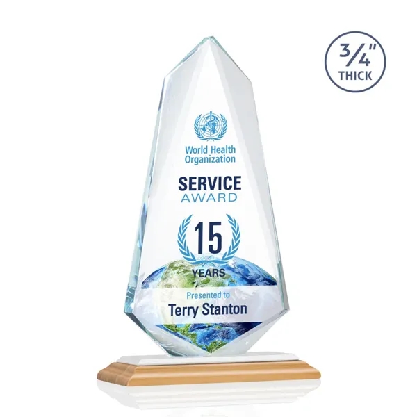 The exquisite **0.75"** Thick Starfire Crystal Sheridan VividPrint™ Award on bamboo... from ASI 84592 St Regis Group / St Regis