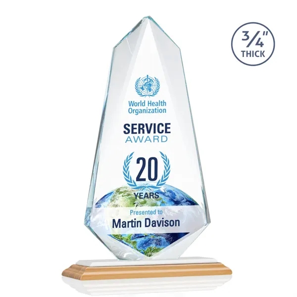 The exquisite **0.75"** Thick Starfire Crystal Sheridan VividPrint™ Award on bamboo... from ASI 84592 St Regis Group / St Regis