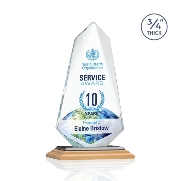 The exquisite **0.75"** Thick Starfire Crystal Sheridan VividPrint™ Award on bamboo... from ASI 84592 St Regis Group / St Regis