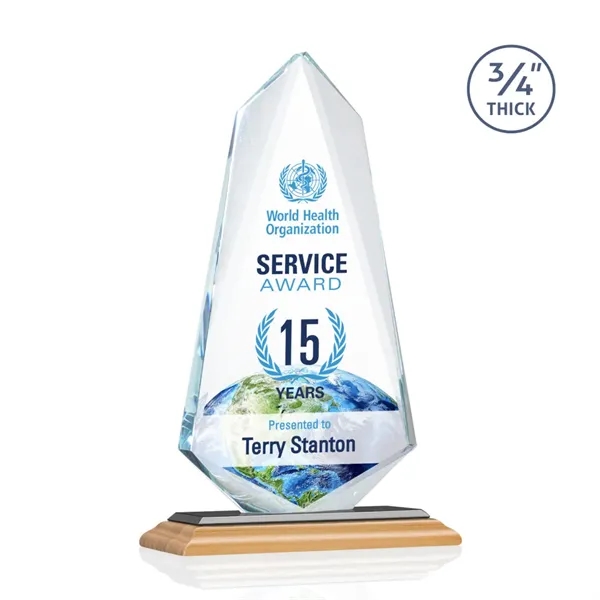 The exquisite **0.75"** Thick Starfire Crystal Sheridan VividPrint™ Award on bamboo... from ASI 84592 St Regis Group / St Regis