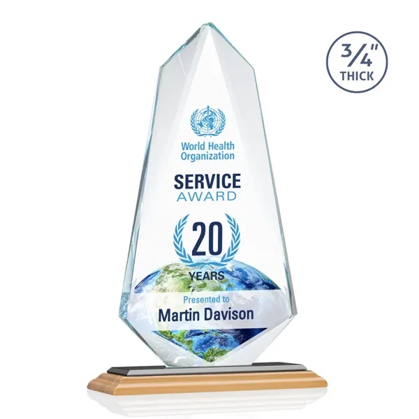 The exquisite **0.75"** Thick Starfire Crystal Sheridan VividPrint™ Award on bamboo... from ASI 84592 St Regis Group / St Regis